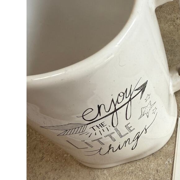 Coffee tea cup mug with heart spoon "Enjoy the little things" ceremnic farm core - Picture 5 of 5